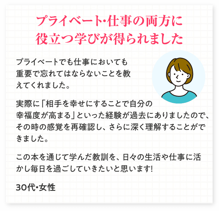 プライベート・仕事の両方に役立つ学びが得られました